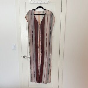Sheer Striped Maxi Cover-Up Dress in Neutral Multi-Color